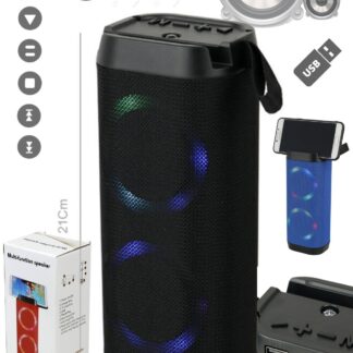 Portable Bluetooth Speaker with Led Light - USB TFT card MIC port FLASH TORCH LED 2 SPeaker build in - Color Black