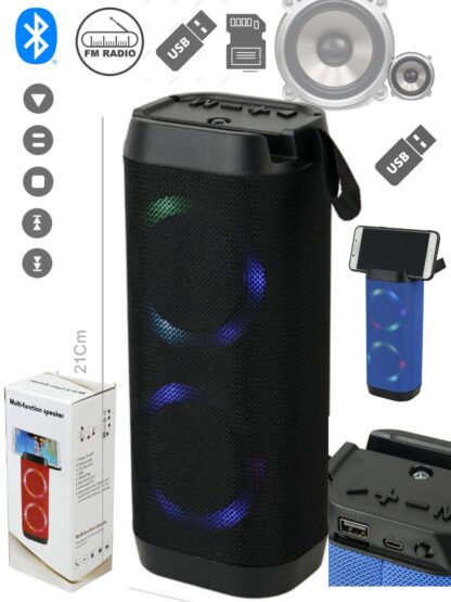 Portable Bluetooth Speaker with Led Light - USB TFT card MIC port FLASH TORCH LED 2 SPeaker build in - Color Black