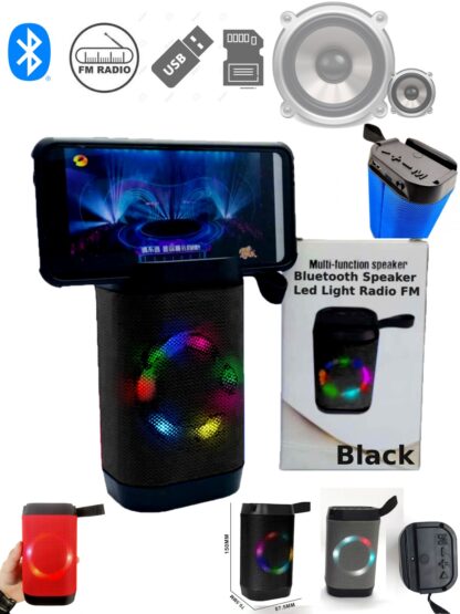 Portable Bluetooth Speaker with Led Light - USB TFT card 1 Speaker build in. Mobile Holder- Color Black