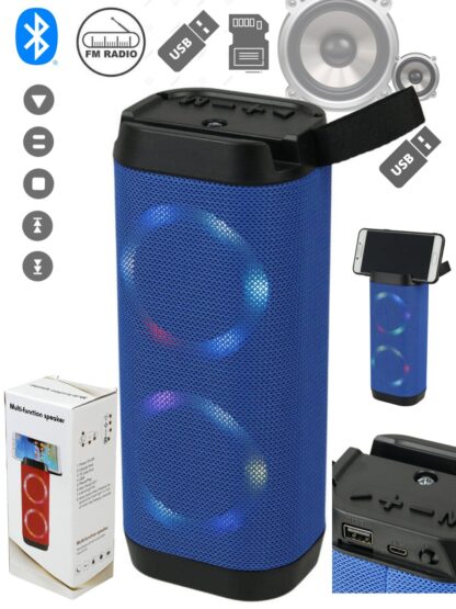 Portable Bluetooth Speaker with Led Light - USB TFT card MIC port FLASH TORCH LED 2 SPeaker build in - Color Blue