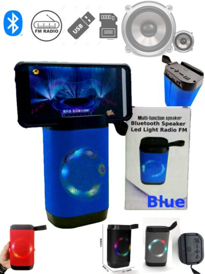 Portable Bluetooth Speaker with Led Light - USB TFT card 1 Speaker build in. Mobile Holder- Color Blue
