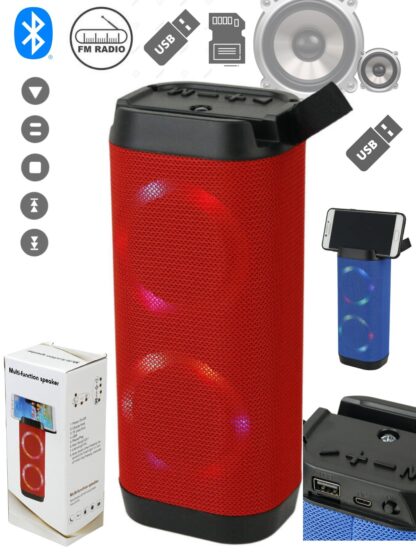 Portable Bluetooth Speaker with Led Light - USB TFT card MIC port FLASH TORCH LED 2 SPeaker build in - Color RED