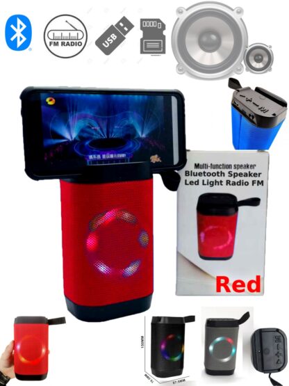 Portable Bluetooth Speaker with Led Light - USB TFT card 1 Speaker build in. Mobile Holder- Color Red
