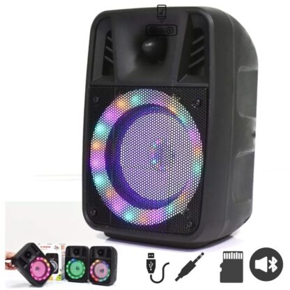 Portable Bluetooth Speaker with Led Light - USB TFT card MIC port RADIO fm. Color Black
