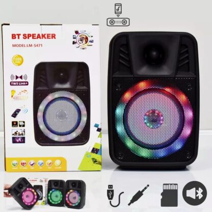Portable Bluetooth Speaker with Led Light - USB TFT card MIC port RADIO fm. Color Black