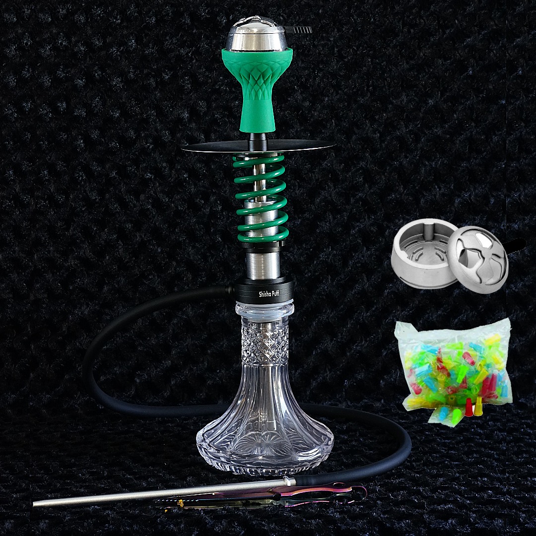 Spring hookah silevr with Green mini Glass transparent
