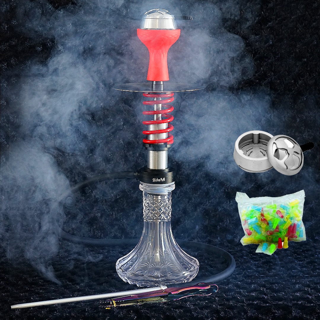 Spring hookah Silver with White mini Glass transparent