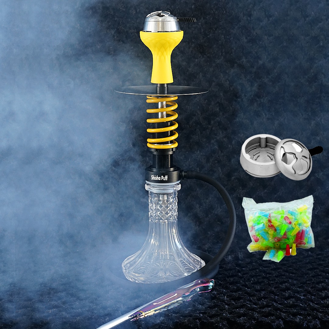 Spring hookah Black with yellow mini Glass transparent