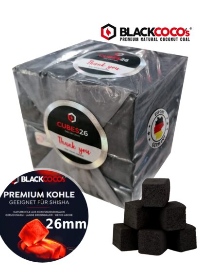 Black COCO's Charcoal Coconut PREMIIUM NATURAL COCONUT COAL 1kg for Hookah / Shisha CUBES 26