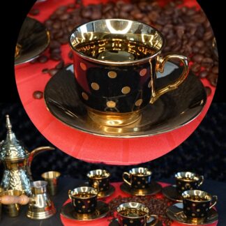ORIENTAL COFFE Tea SET BLACK DOTS 6pcs #CF02