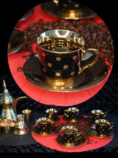 ORIENTAL COFFE Tea SET BLACK DOTS 6pcs #CF02