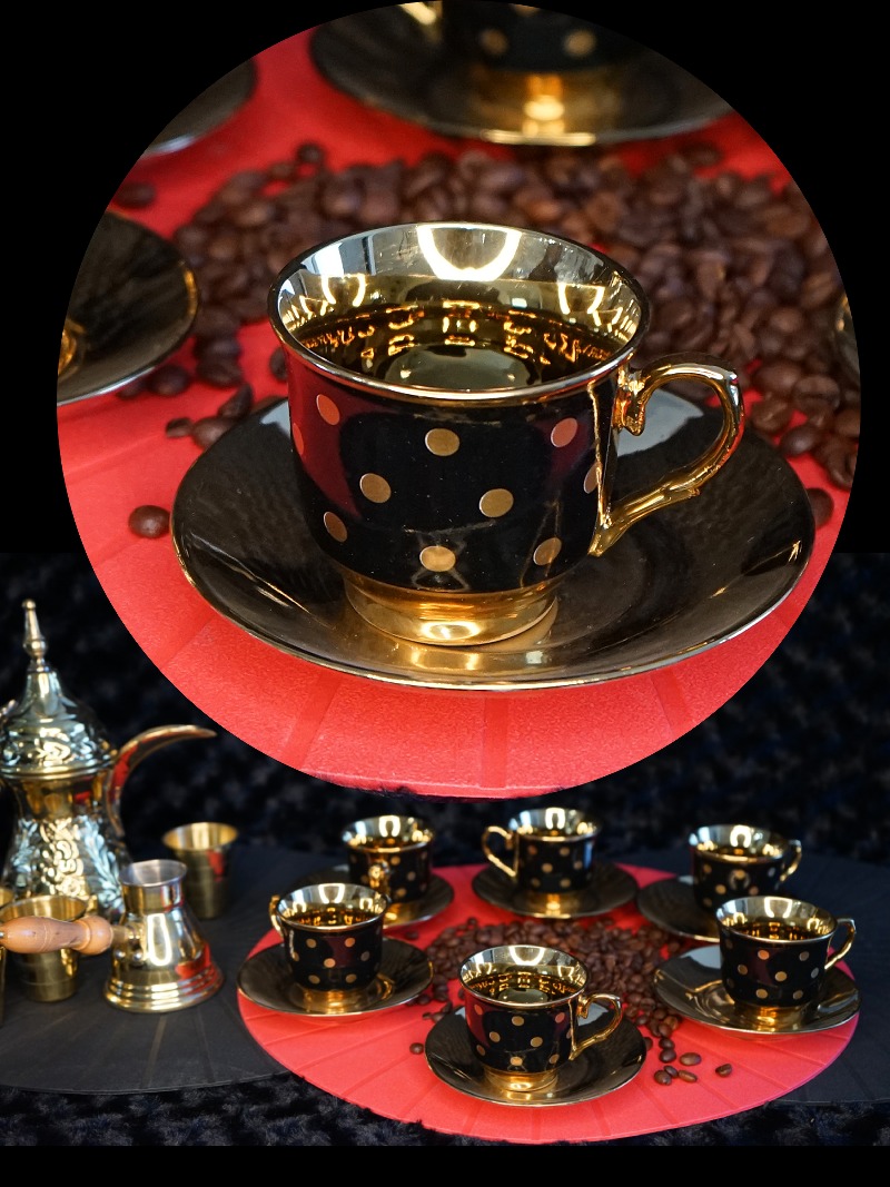 ORIENTAL COFFE Tea SET BLACK DOTS 6pcs #CF02