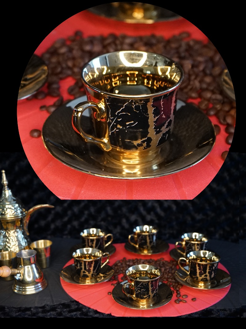 ORIENTAL COFFEE Tea SET DARK GOLD Arabic #CF01